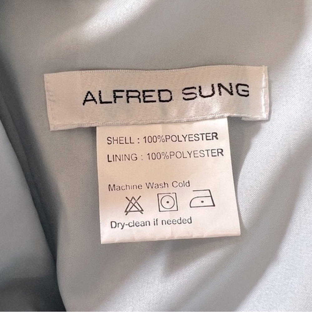 Alfred Sung Blue Mist Cap Sleeve Satin Midi Cocktail Dress size 16 regular - Picture 6 of 8